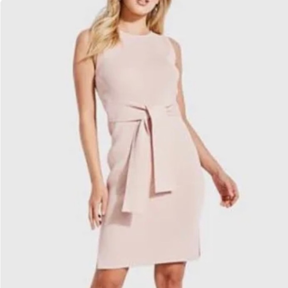 GUESS Sophisticated Sleeveless Rib Knit. Soft Rose Form Fitting w side slits